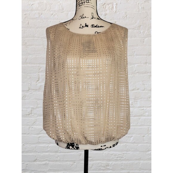 Milly Square Dot Bubble Hem Sleeveless Blouse Womens 6 Beige Chic Career Layer - Picture 1 of 7